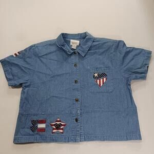 Vintage Christopher & Banks RN#63823 Women's Blue Cotton Denim Top Size Large